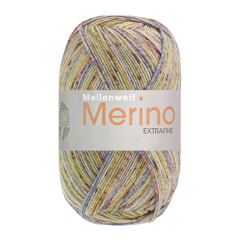 Lana Grossa Meilenweit 100 Merino Extrafine Mountain 7606 Licht-/Donkerolijf/Ecru/Oudroze/Jeans gestreept