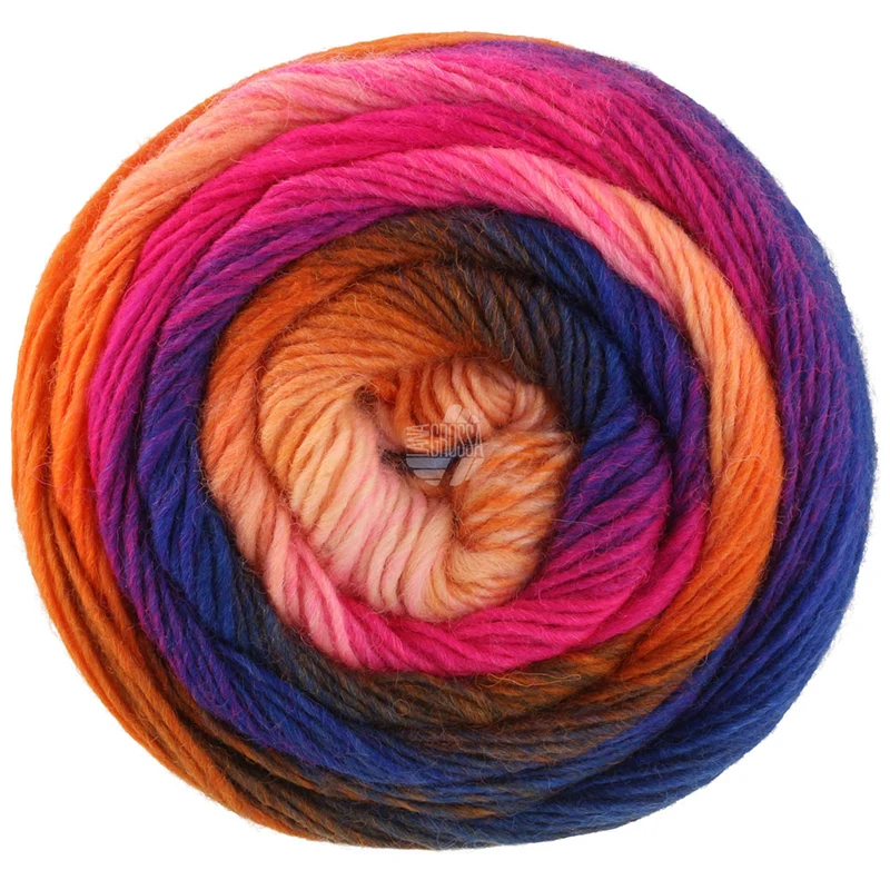 Lana Grossa Meilenweit 100 Color Mix Multi 8022 Inktblauw/Blauwviolet/Fuchsia/Roze/Zalm/Roest/Grijsgroen/Donkerbruin