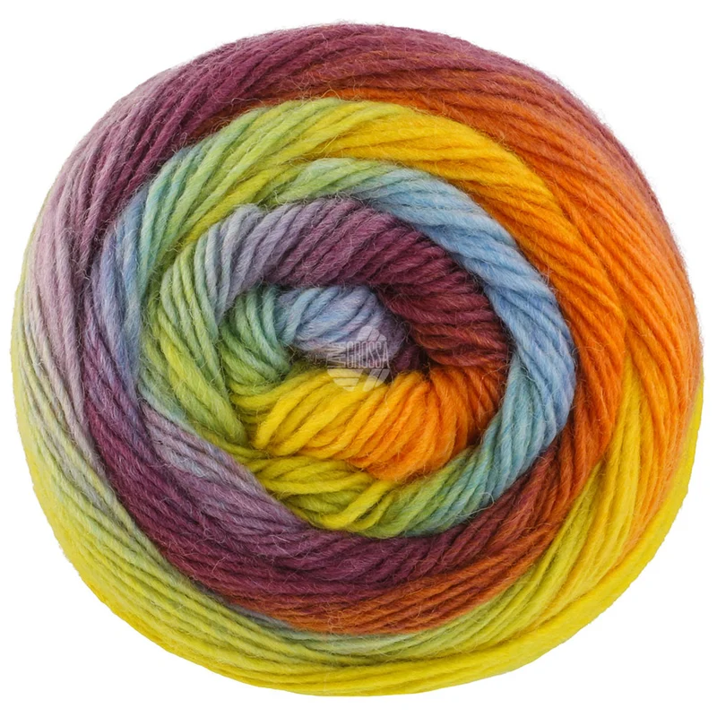 Lana Grossa Meilenweit 100 Color Mix Multi 8024 Rood-/Grijsbruin/-groen/Mosterdgeel/Oranje/Donkerbruin/Braam/Petrol