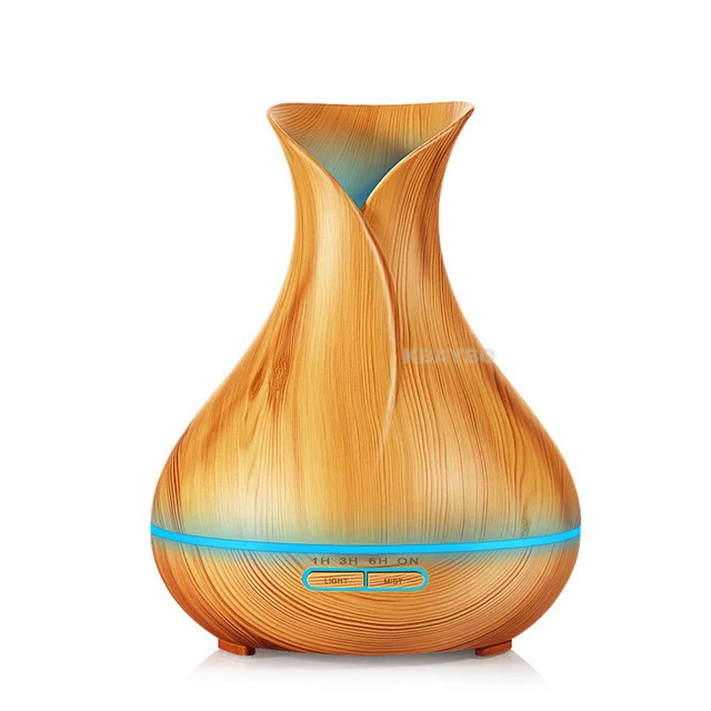 Aroma Essential Oil Diffuser Ultrasonic Air Humidifier with Wood Grain 7 Color Changing LED Lights for Office Home 400ml