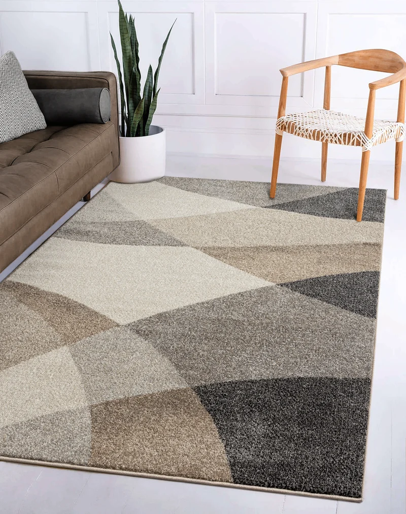 Thales Vloerkleed – Beige – Abstract Geometrisch Design – Laagpolig Vloerkleed