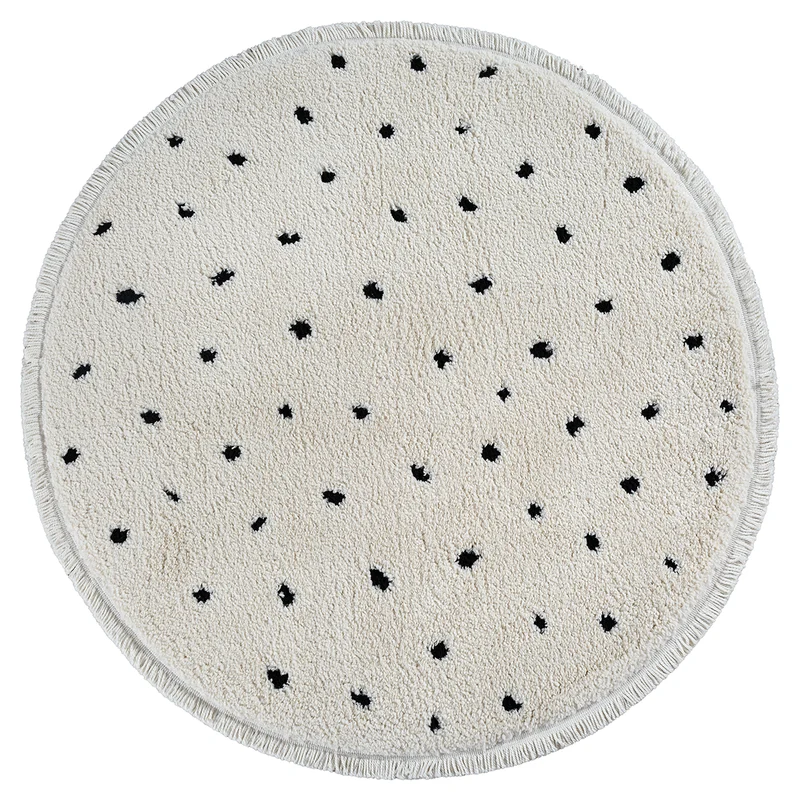 Ideal Shaggy Rond Vloerkleed – Cream – Minimalistisch Spikkel Design – Hoogpolig Vloerkleed