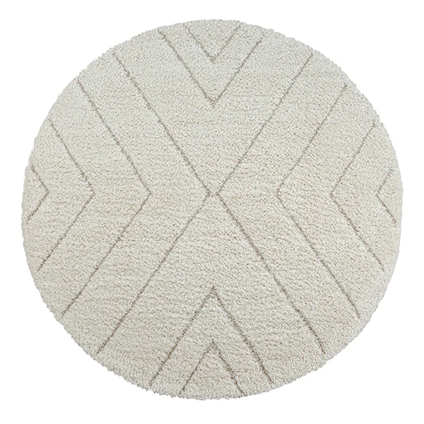 Ideal Shaggy Rond Vloerkleed – Cream – Geometrisch Reliëf Design – Hoogpolig Vloerkleed