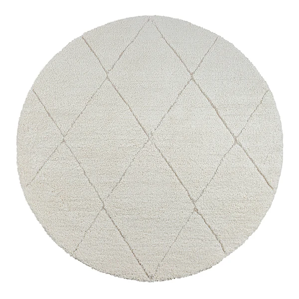 Ideal Shaggy Rond Vloerkleed – Cream – Berber Ruitpatroon – Hoogpolig Vloerkleed