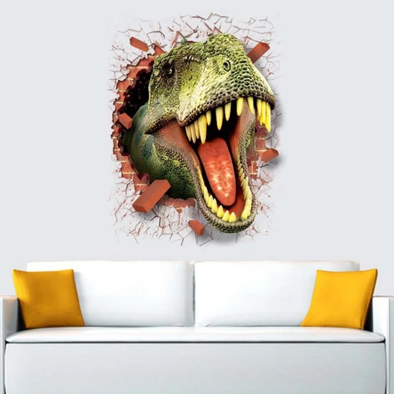 3D Cartoon Dinosaur Wall Sticker Home Decoration Antistatic Through-wall Wall Paper Cartoon Animal Wall Paper Poster Home Decor