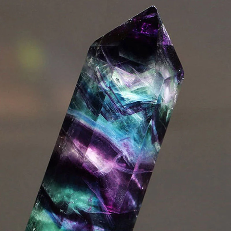 Natural Hexagonal Crystal Quartz Healing Fluorite Wand Stone Purple Green Gem
