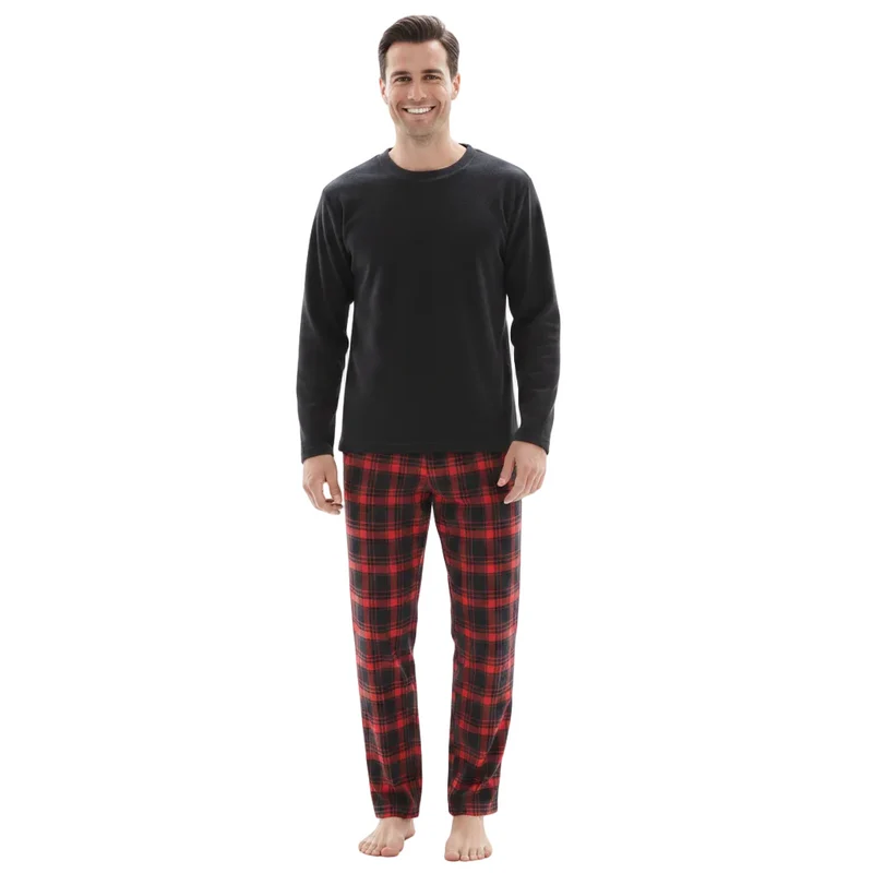 Heren thermofleece lounge set met comfortabele geruite katoenen broek
