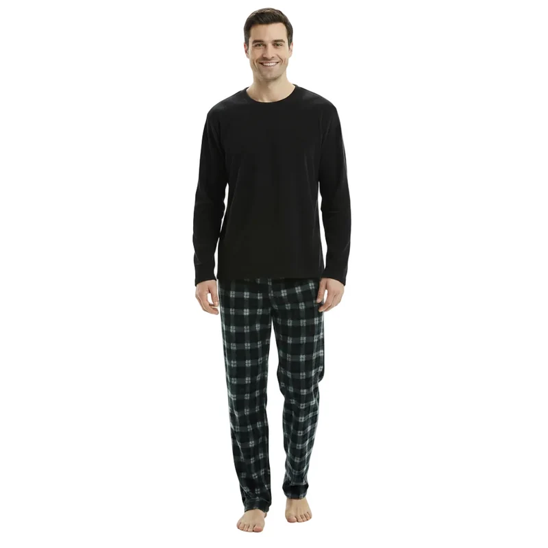 Fleece pyjamaset voor heren - Zwarte loungewear met lange mouwen