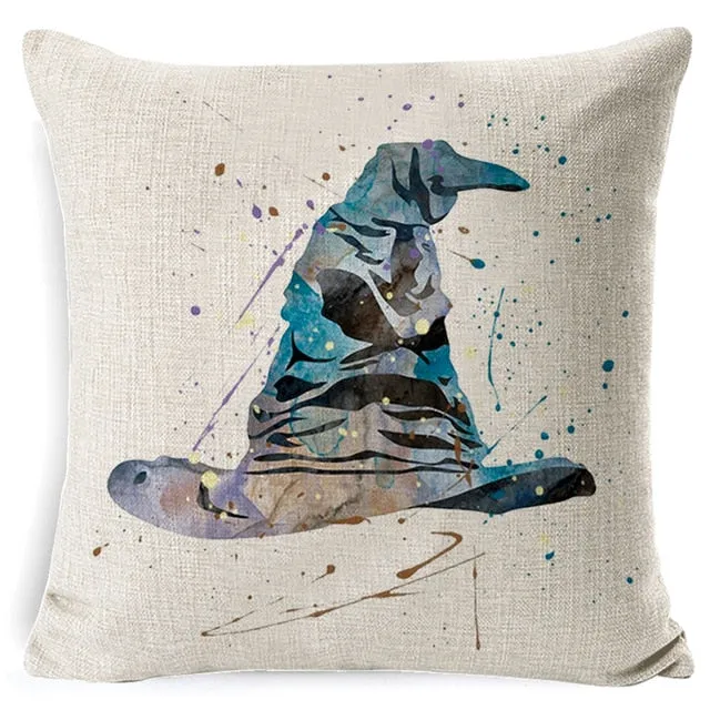 PEIYUAN Harry Potter Pillow Cotton Linen Goblet of Fire The Deathly Hallows Home Decorative Pillow Cover for Sofa Cushion Cover