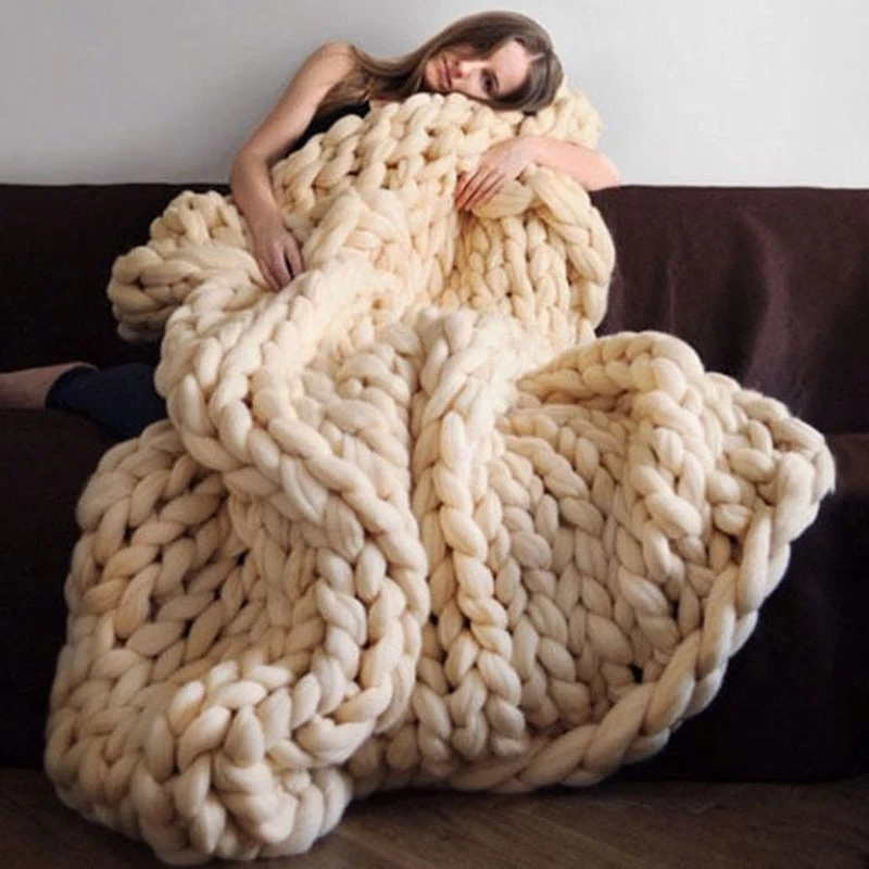 Knitting Throw Blankets Yarn Knitted Blanket Hand-knitted Warm Chunky Knit Cheap Blanket Thick Bulky Sofa Throw