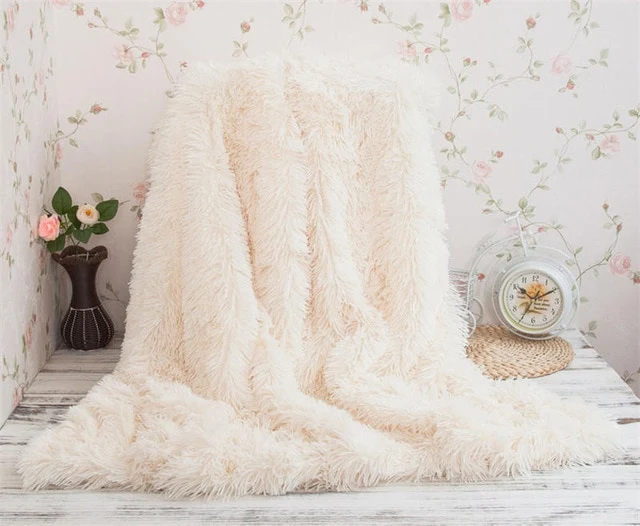 XC USHIO Super Soft Long Shaggy Fuzzy Fur Faux Fur Warm Elegant Cozy With Fluffy Sherpa Throw Blanket Bed Sofa Blanket Gift