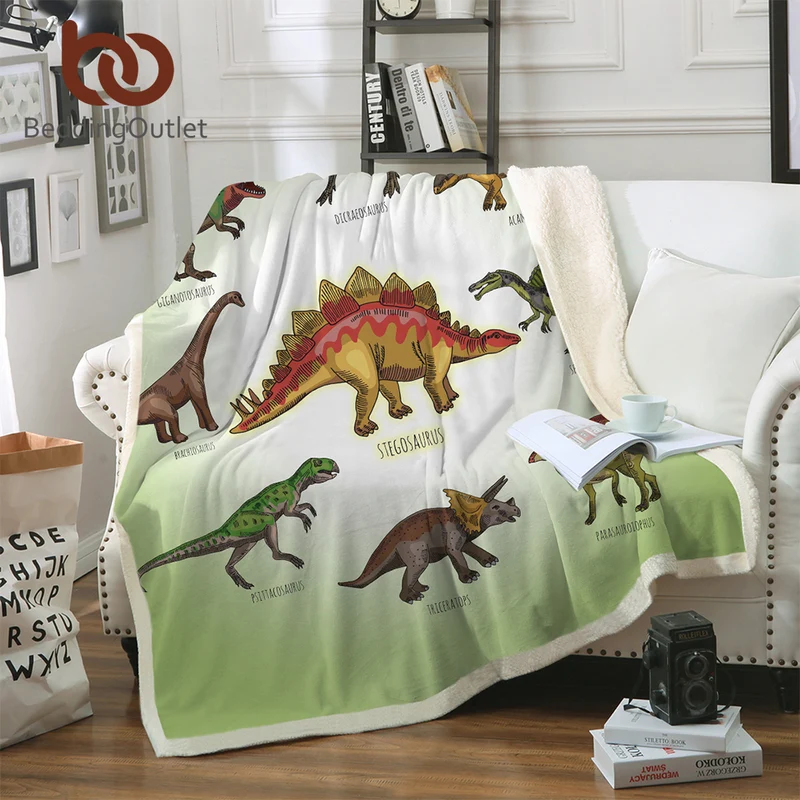 BeddingOutlet Dinosaur Sherpa Throw Blanket Jurassic Printed Bedspread for Kids Stegosaurus Plush Blanket Boys Cartoon Bedding