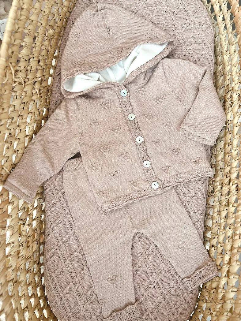 GEBREID BABYSETJE MET CAPUCHON - Rosemary