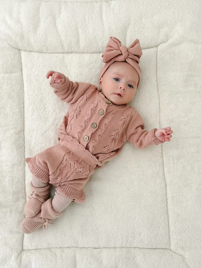 Gebreid 2-delig vintage bloomer baby setje - oudroze