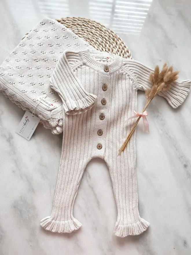 Boxpakje rib met ruffle - lichtbeige