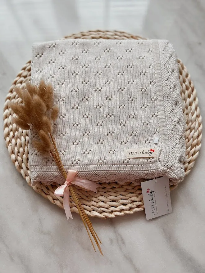 Babydekentje katoen pointelle - lichtbeige