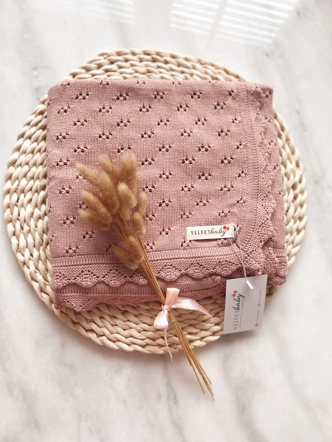 Babydekentje katoen pointelle- roze