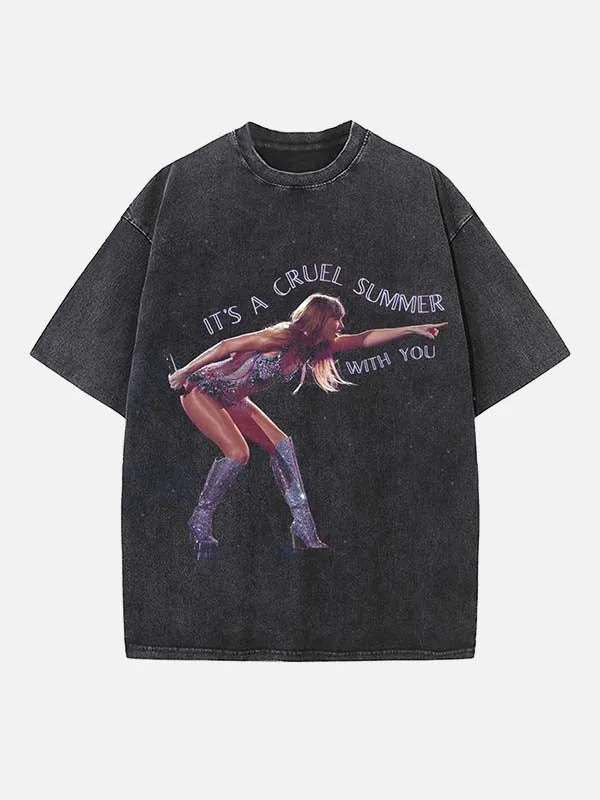 Y2K folk pop songstress print round neck t-shirt