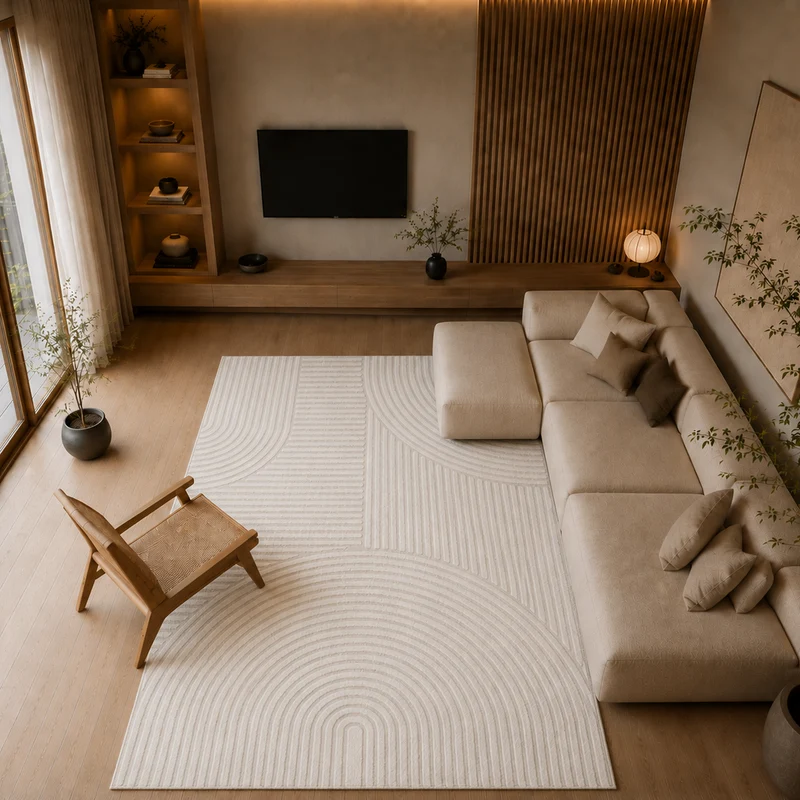 Elio Vloerkleed – Creme – Organisch Cirkeldesign – Laagpolig Vloerkleed