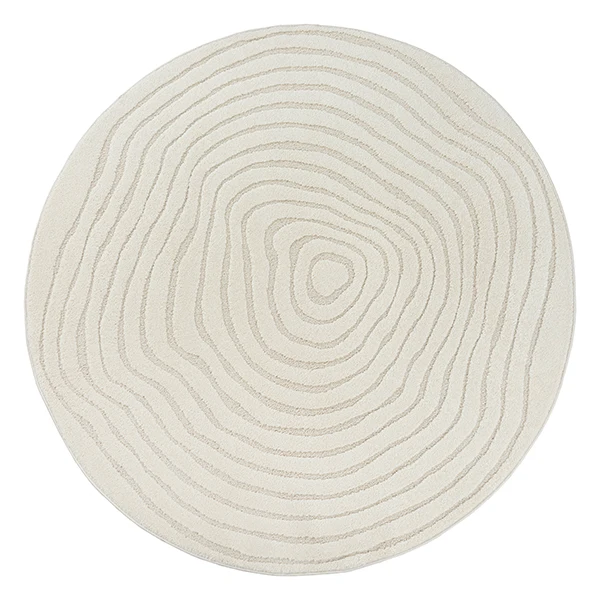 Elio Rond Vloerkleed – Creme – Contourlijn Design – Laagpolig Vloerkleed