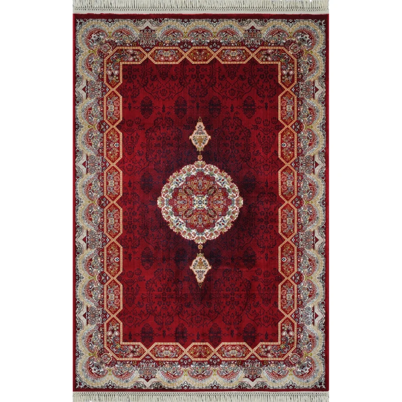 Tabriz Oosters Vloerkleed – Rood – Klassiek Vintage Met Kader – Laagpolig Tapijt