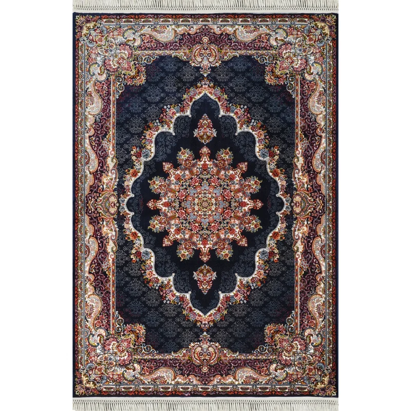 Tabriz Oosters Vloerkleed – Donkerblauw – Klassiek Vintage Laagpolig Tapijt