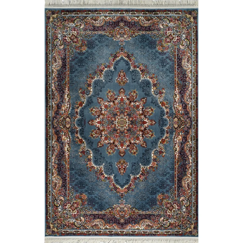 Tabriz Oosters Vloerkleed – Blauw – Klassiek Vintage Laagpolig Tapijt