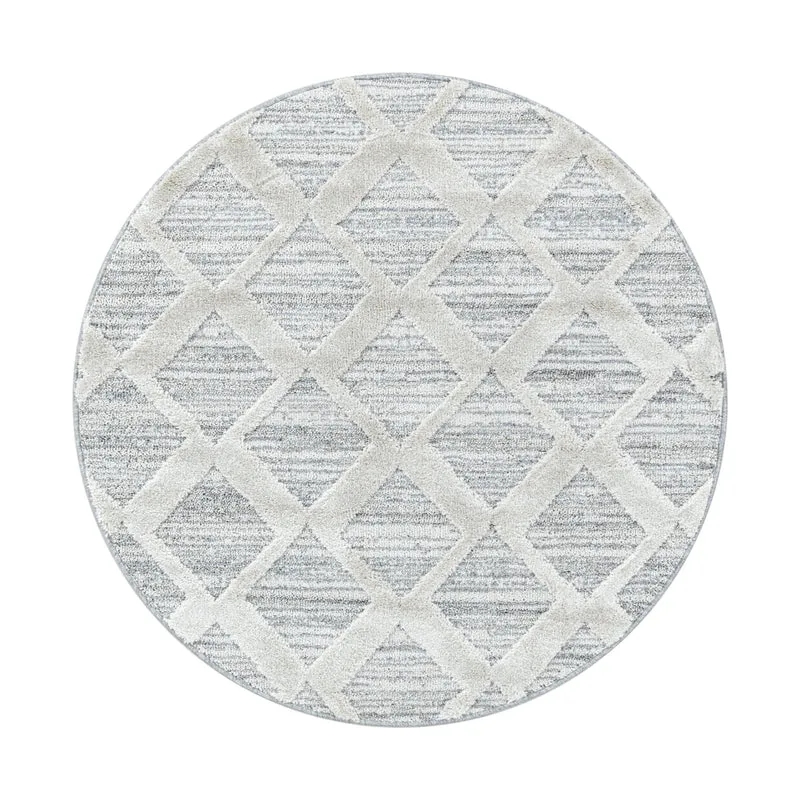 Pisa Rond Vloerkleed – Grijs – Ruit in Ruit Design – Laagpolig & Modern