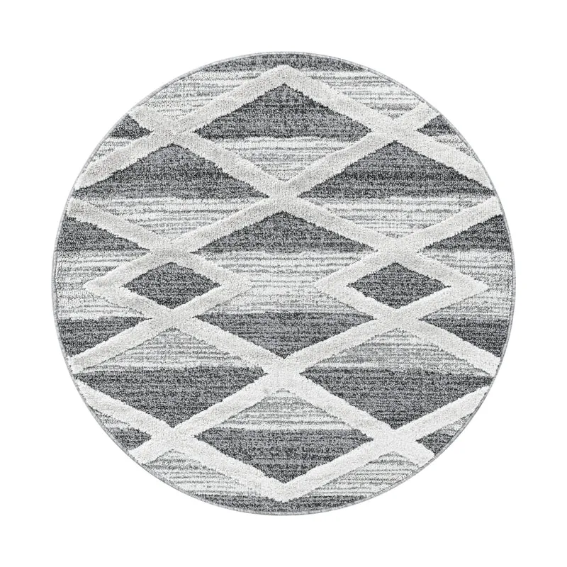 Pisa Rond Vloerkleed – Grijs – Grote Diamanten – Laagpolig & Modern