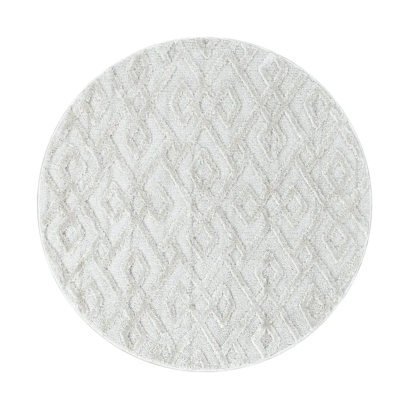 Pisa Rond Vloerkleed – Creme – Geometrisch Doorkijkpatroon – Laagpolig & Modern