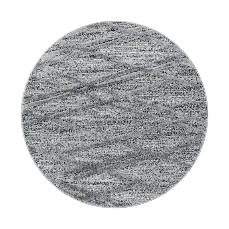 Pisa Rond Vloerkleed – Grijs – Geruite Diamantstructuur – Laagpolig & Modern