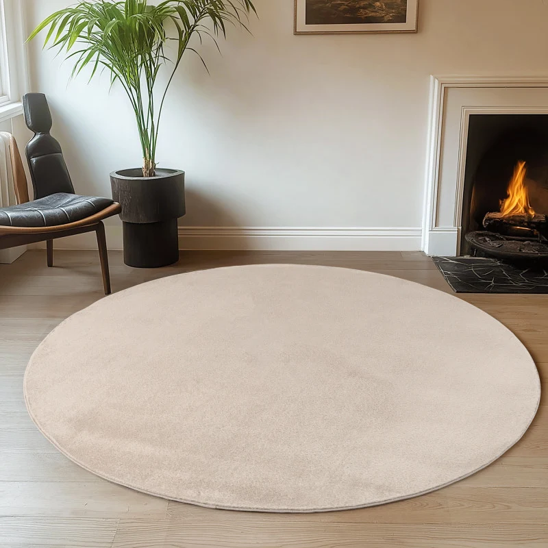 Joy Rond Vloerkleed – Creme/Ivory – Effen laagpolig vloerkleed – zacht en met glans