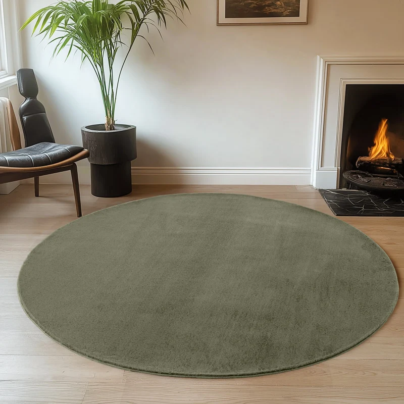 Joy Rond Vloerkleed – Groen – Effen laagpolig vloerkleed – zacht en met glans