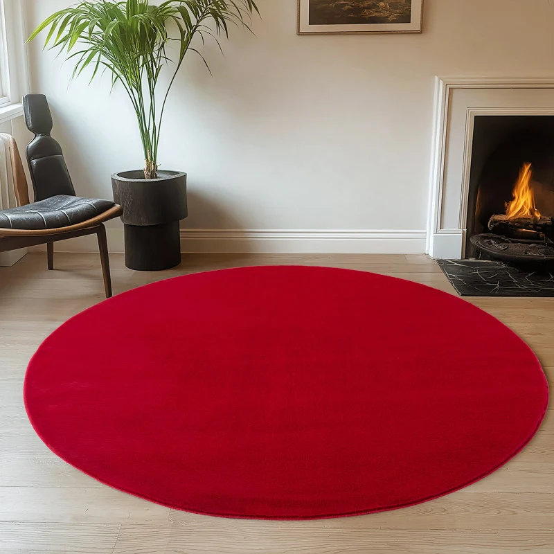 Joy Rond Vloerkleed – Rood – Effen laagpolig vloerkleed – zacht en met glans