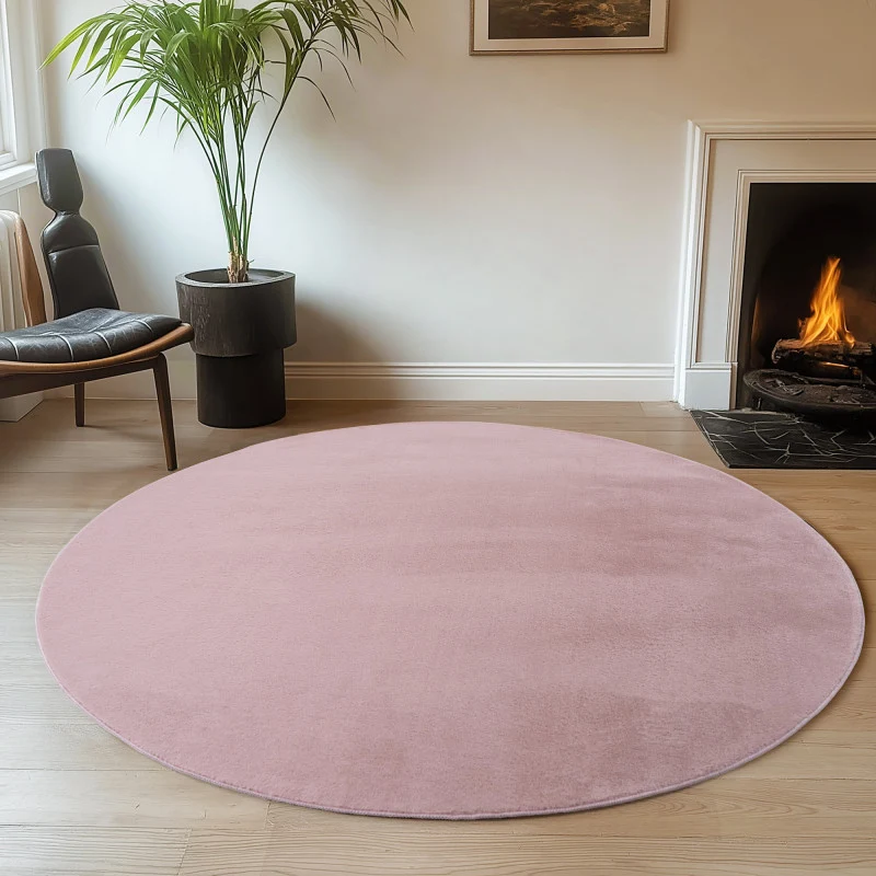 Joy Rond Vloerkleed – Roze – Effen laagpolig vloerkleed – zacht en met glans