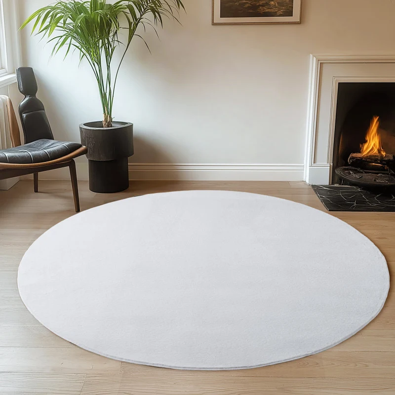 Joy Rond vloerkleed – Wit – Effen laagpolig vloerkleed – zacht en met glans