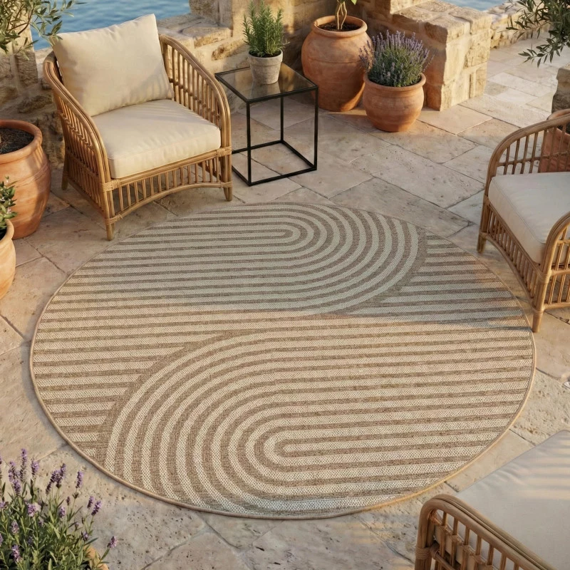 Desert – Japandi Rond Structuur Beige – Binnen en Buiten – Laagpolig Vloerkleed
