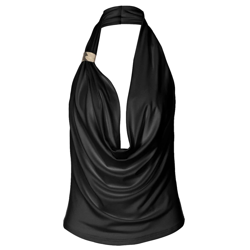 Cowl neck halter irregular solid backless top
