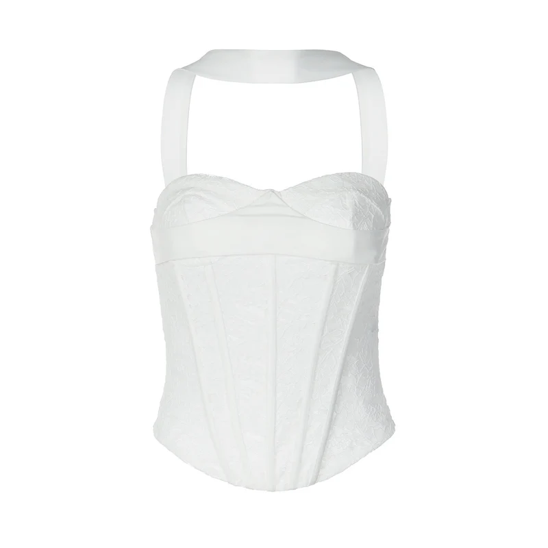 Lace corset halter zip-up backless top