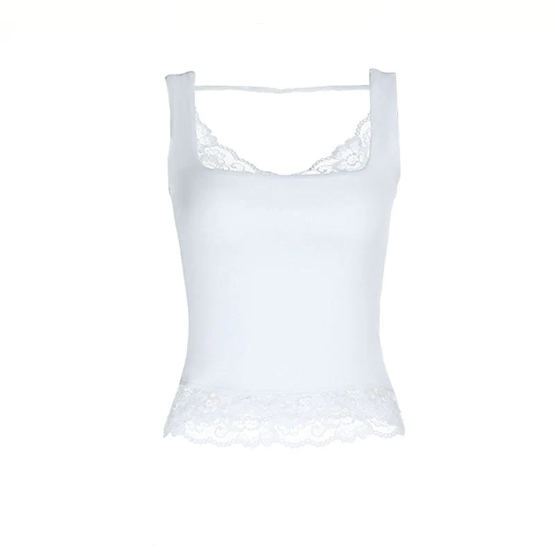Lace hem backless v neck tank top