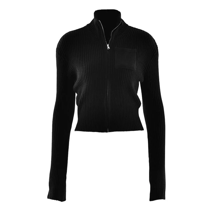 Long sleeve zip-up high neck solid top