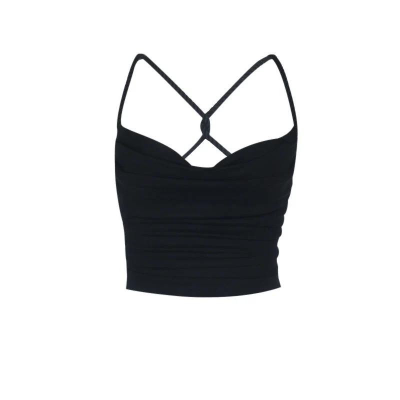 Cross back ruched cowl neck solid cami top