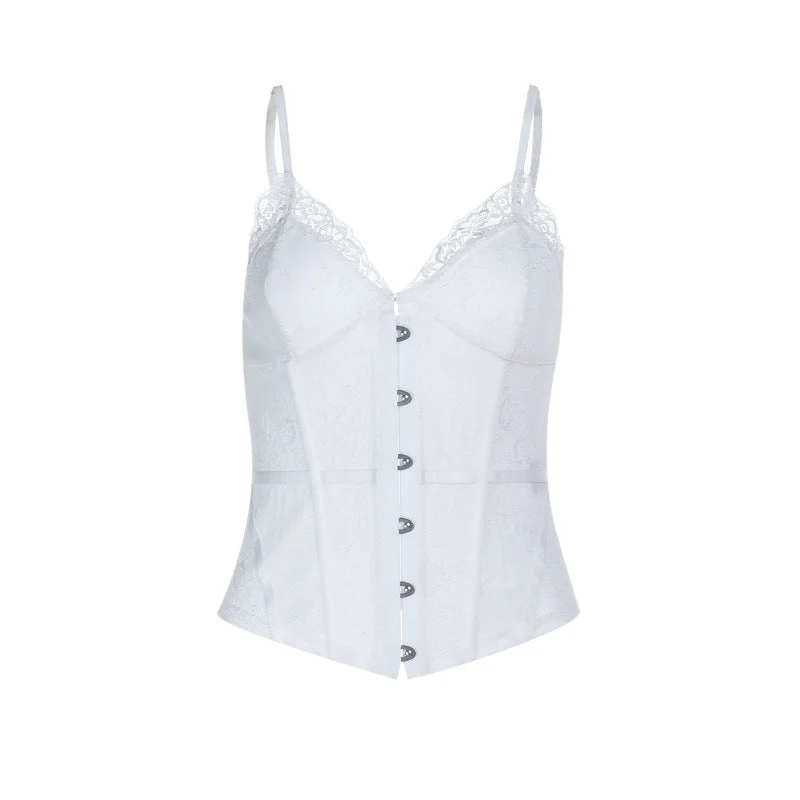 Lace hem backless v neck corset cami top