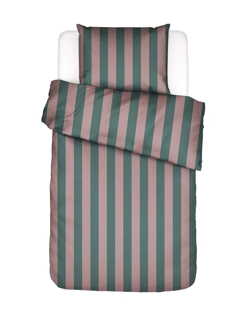 Essenza Minte Stripe dekbedovertrek - Eenpersoons – 140x200/220 cm - Woodrose - Dark teal