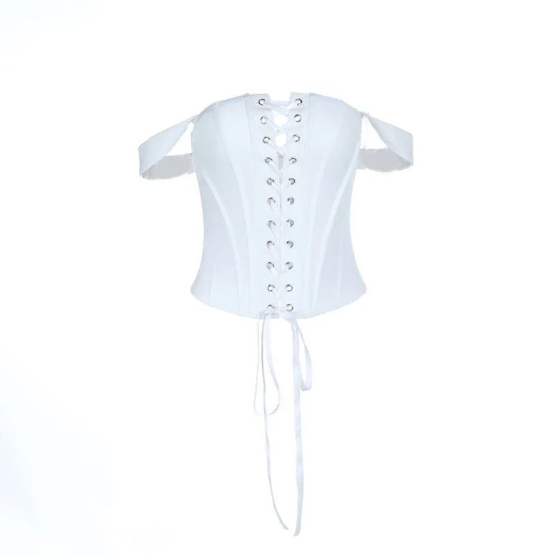 Corset off shoulder self tie button tube top
