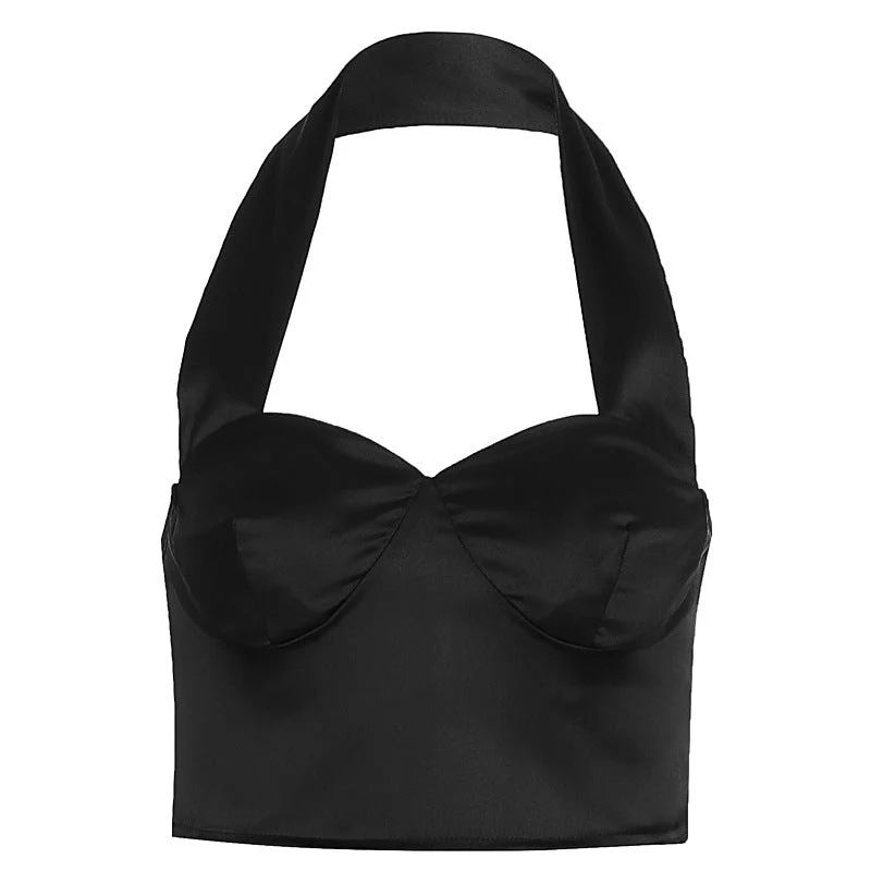 Halter v neck backless zip-up crop top