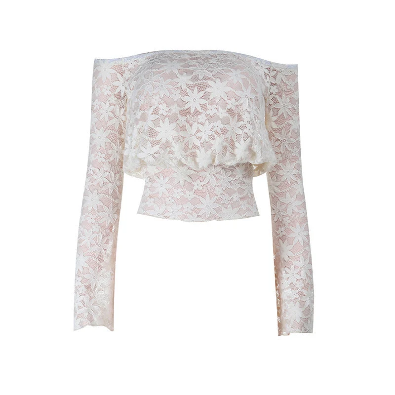 Lace long sleeve off shoulder top
