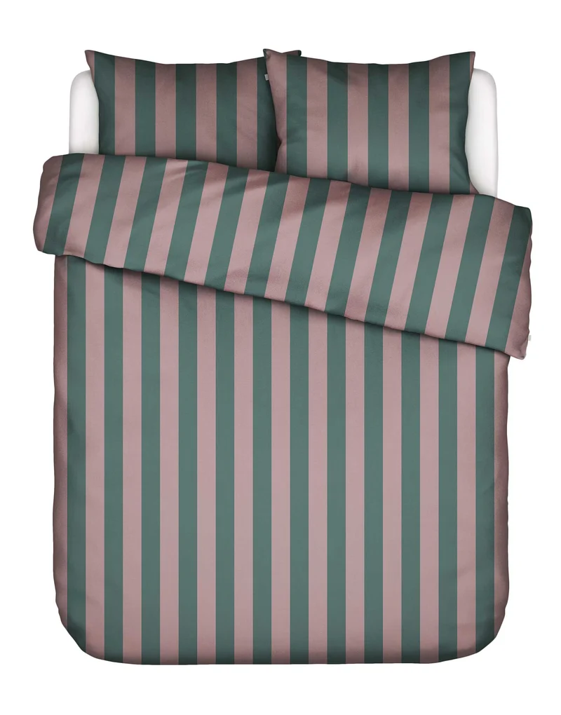 Essenza Minte Stripe dekbedovertrek - Lits-Jumeaux XL – 260x200/220 cm - Woodrose - Dark teal