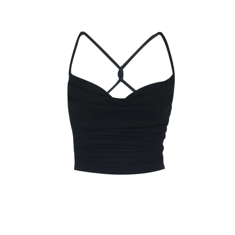 Cross back cowl neck backless solid cami top