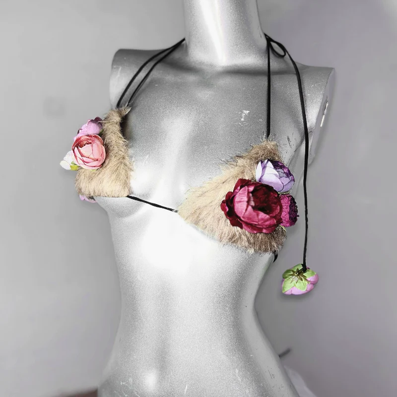 Halter self tie flower applique backless top